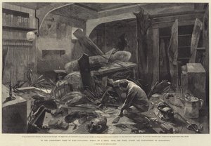 I befälhavarens hytt på HMS Alexandra, effekten av en granat från fortet under bombardemanget av Alexandria.