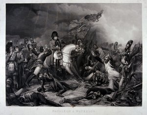 Napoleon (1769-1821) vid slaget vid Waterloo, 1815 (mezzotint)