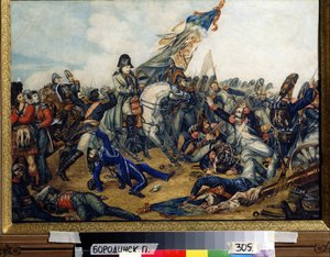 Napoleon 1:a (1769-1821) vid slaget vid Waterloo (Slaget vid Waterloo) den 18 juni 1815. Målning av Charles de Steuben (1788-1856). Akvarell och tusch på papper, 40 x 55 cm