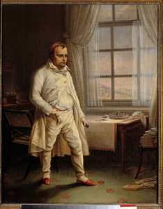 Porträtt av Napoleon I (1769-1821) en Sainte Helene i ett verk vid Longwood dikterar hans minnesmärken Målning av Charles Auguste Steuben (1788-1856) 1820 Sön. 0,62 x 0,51 m Ile D