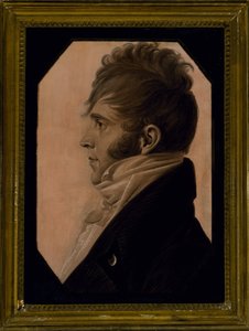Porträtt av en man, ca. 1804 (svart krita förhöjd med vitt på rosa papper) av Charles Balthazar Julien Févret de Saint Mémin