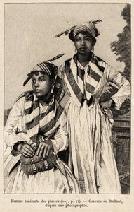 Kvinnor som lever i placers, mineralfyndigheter. Gravyr av Barbant för att illustrera historien "" chez nos indiens, fyra års resa i Franska Guyana " av Charles Barbant
