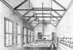 Kemiskt laboratorium, Dulwich College, ca 1870 (litografi)