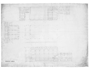 Design för öst-, väst- och nordhöjderna av House of Lords, c.1842 (penna på papper)