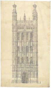 Ritning för Houses of Parliament, ca 1836-40 (penna och bläck på papper)