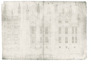 Ritning för Houses of Parliament, ca 1836-40 (penna och bläck på papper)