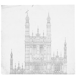 Ritning för Houses of Parliament, ca 1836-40 (penna och bläck på papper)
