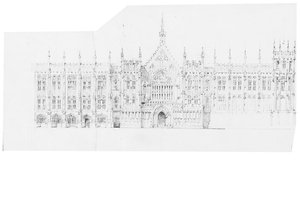 Ritning för parlamentets hus, ca 1836-40 (penna på papper)