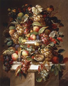 Stilleben med vindruvor och persikor, av Charles Baum