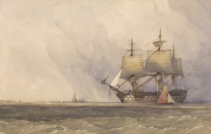 Coast Scene with Shipping (wc, pen & graphite on paper)