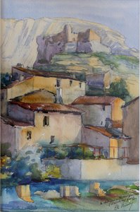Petrarca slott - Vaucluse (akvarell)