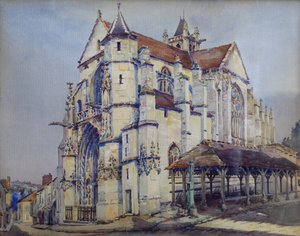 Kyrkan Moret sur Loing, södra sidan, ca 1906 (akvarell)