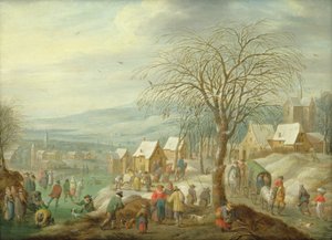Ett byns vinterlandskap av Charles Beschey