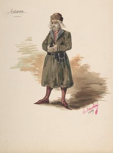 Kostymdesign för Adam, 1889.