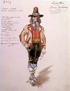 Kuskens kostym för operan "" Paillasse"" (pagliacci, clowner) av Ruggero Leoncavallo (1857-1919) från 1892. Akvarell av Charles Bianchini (1860-1905)