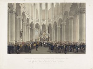 Högtidlig begravning i Groote Kerk i Delft, 17 mars 1865, av den avlidne Hennes Majestät Anna Paulowna, drottningmodern av Nederländerna, född storhertiginna av Ryssland (titel på objektet) av Charles Billoin