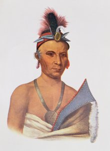 Keesheswa eller "solen", en rävhövding, c.1837, illustration från "The Indian Tribes of North America, Vol.2", av Thomas L. McKenney och James Hall, pub. av John Grant