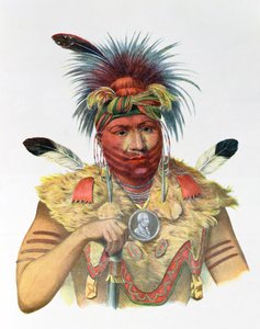 Ne-Sou-A-Quoit, en rävhövding, illustration från "The Indian Tribes of North America", av Thomas L. McKenney och James Hall, pub. av John Grant