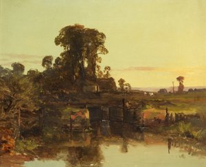 An Old Lock on Themsen, Evening (olja på duk)