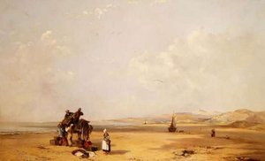 Fiskare lastar av sin fångst på stranden i Cardigan Bay av Charles Branwhite