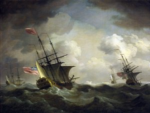 Brittisk skvadron fångad i vinden. Olja på duk av Charles Brooking
