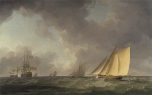 Cutter nära dragen i en frisk bris, med annan frakt