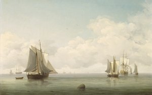 Fiskebåtar i ett lugnt hav, ca 1745-59 (olja på duk)