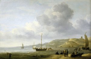 Scen på stranden nära Scheveningen (Holland). Olja på duk av Charles Brooking
