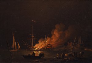 Fartyg i brand på natten av Charles Brooking