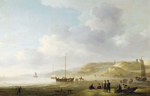 Kusten nära Scheveningen med Fishing Pinks on the Shore (olja på duk) av Charles Brooking