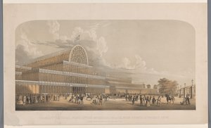 Utsikt över Crystal Palace Transept (vy utifrån) av industripalatset, från Prince of Wales Gate (titel på objektet)