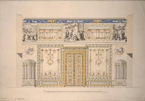 Design för Lyons Hall Gula salongen i det stora palatset i Tsarskoye Selo, tidigt 1780-tal