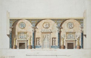 Design för huvudhallen i Agate-paviljongen i Tsarskoye Selo, tidigt 1780-tal