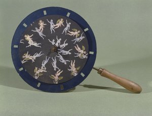 Phenakisticope med ett kerubdesignkort, 1835 av Charles Chevalier