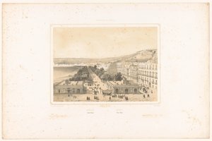 Utsikt över Villa Poggio Reale med trädavenue i Neapel Neapel. Jardin Royal / Neapel. Villa Reale (titel på objekt) Faces of the Kingdom of Neapel (serietitel) Royaume de Naples (serietitel på objekt) av Charles Claude Bachelier