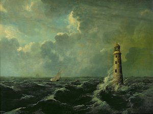 Seascape med fyren (olja ombord) av Charles Codman