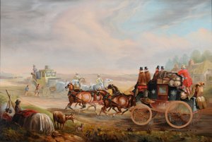 Hull-London Royal Mail möter en vagn på vägen, ca 1835 (olja på duk) av Charles Cooper Henderson