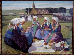 Plougastels kvinnor vid benådningen av Saint Anne la Palud 1903. Målning av Charles Cottet (1863-1924)