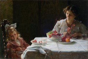 Frukost för tre 1909 (olja på duk) av Charles Courtney Curran