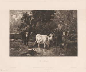 Landskap med kor på kanten av en skog La Forêt (titel på objekt) av Charles Courtry