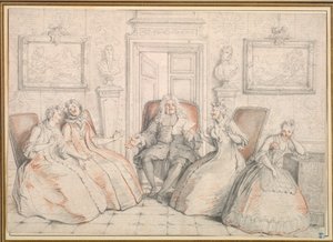 Trissotin Reading to Philaminte, Bélise och Armande..., troligen ca. 1725-1726. av Charles Coypel