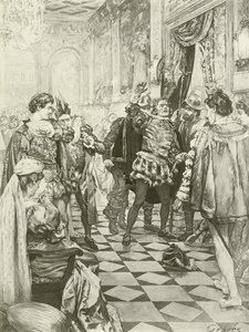 Rigoletto, akt I scen i (gravyr) av Charles D. Graves