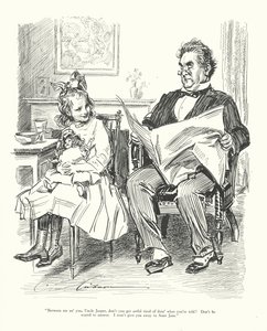 "Mellan dig och mig, farbror Jasper, är du inte trött på att göra som du blir tillsagd Var inte rädd för att svara. Jag ska inte lämna bort dig till moster Jane" (litografi) av Charles Dana Gibson