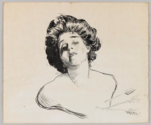 Porträtt av en flicka (svart bläck på krämpapper) av Charles Dana Gibson