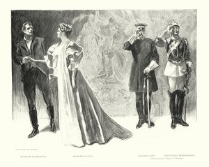 Rudolph Rassendyll, prinsessan Flavia, överste Sapt, löjtnant Bernenstein (litografi) av Charles Dana Gibson