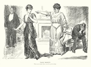 Tragiska ögonblick, När din mamma visar din bästa flicka ut genom dörren (litografi) av Charles Dana Gibson