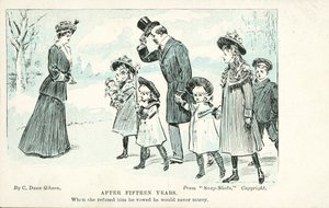 Kvinna som möter mannen hon vägrade i äktenskapet som svor att han aldrig skulle gifta sig (färg litho) av Charles Dana Gibson