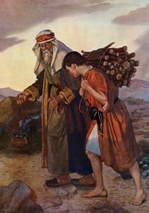 Abraham offrar Isaac (färg litho)