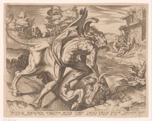 Herkules tämjer den kretensiska tjuren Labours of Hercules efter Frans Floris (serietitel)