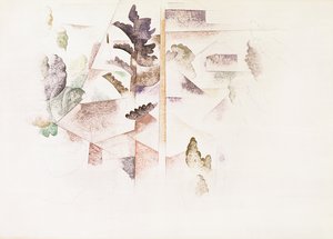 Bermuda, träd och arkitektur, ca 1917 (wc på papper) av Charles Demuth
